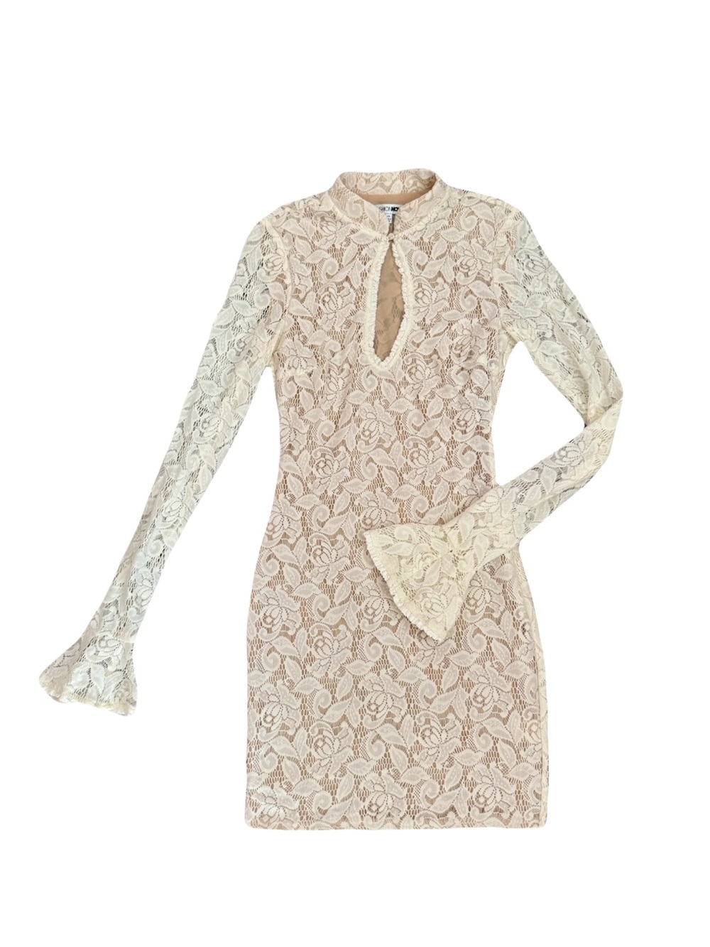 NWOT FASHION NOVA CREAM LACE LONG-SLEEVE MINI DRESS WITH KEYHOLE // SIZE XS🤍